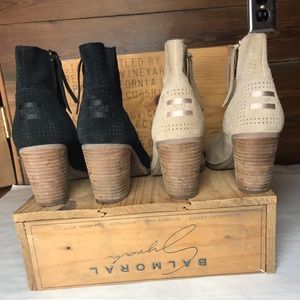 Peep toe suede booties